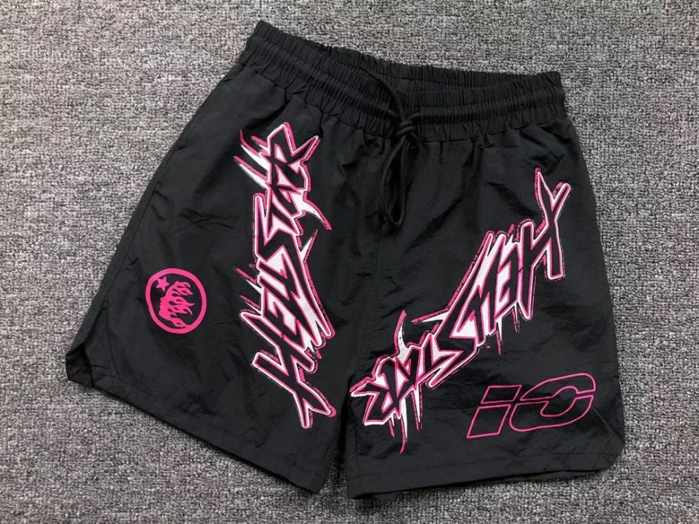 HELLSTAR Green Pink Logo Shorts - styled shot