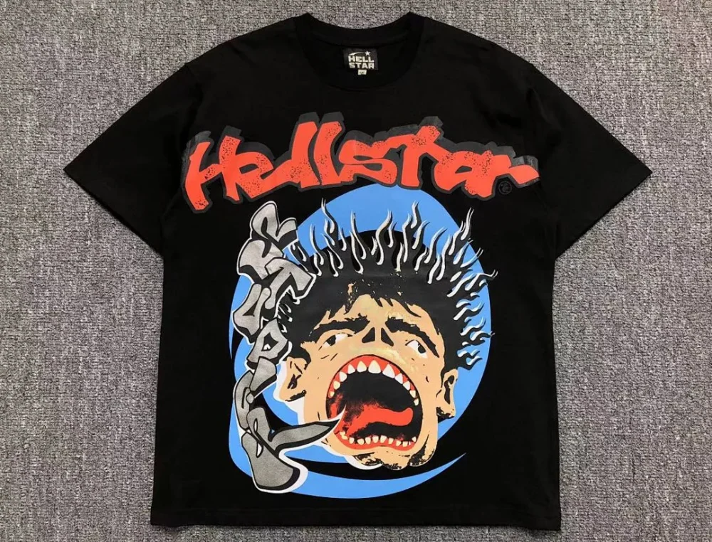 HELLSTAR Black Red Letters Flame Head T-Shirt - alternate angle