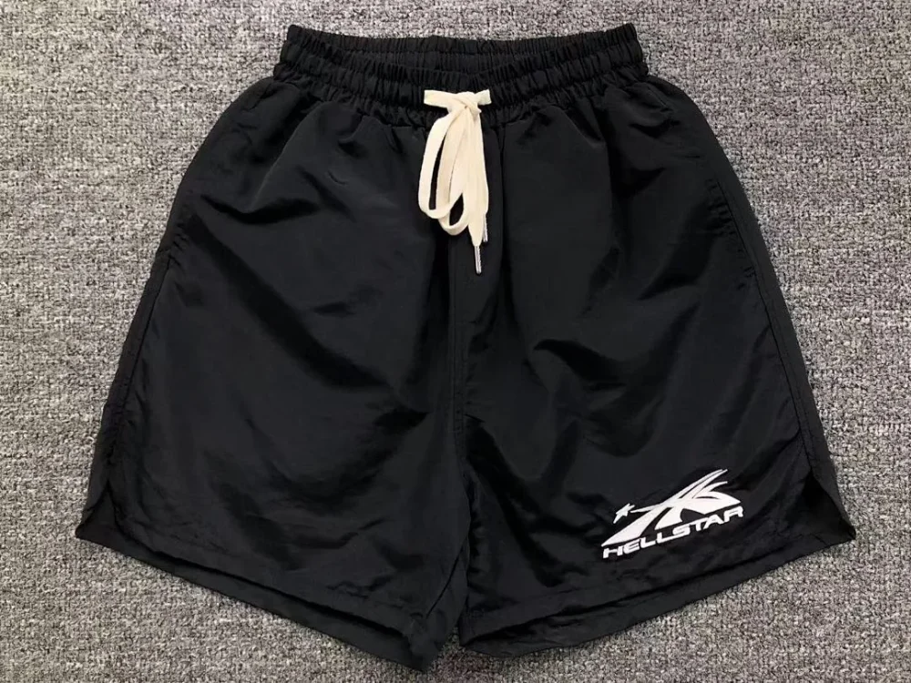 HELLSTAR Black Mini Logo Shorts - close-up detail