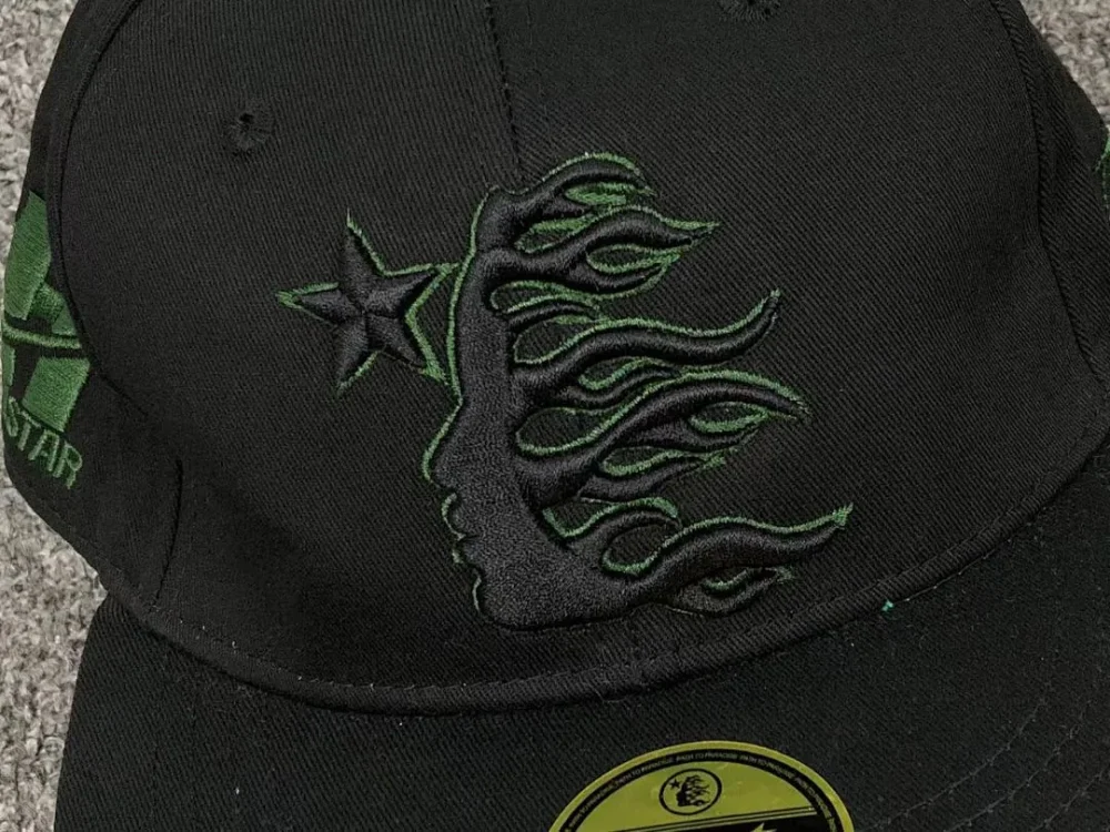 HELLSTAR Black Flame Logo Cap - close-up detail