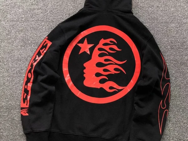 HELLSTAR Black Red Circle Logo Hoodie - close-up detail