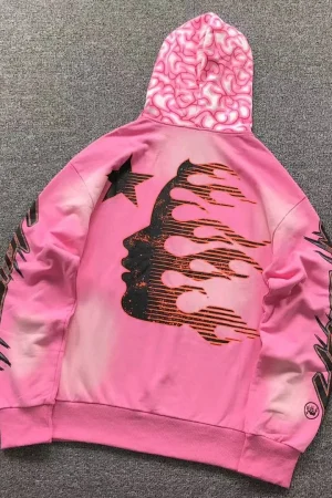 HELLSTAR Pink Flame Print Hoodie