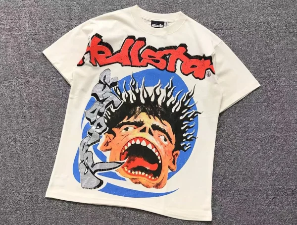 HELLSTAR White Red Burst Face Print T-Shirt - full look