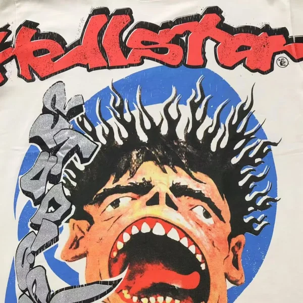 HELLSTAR White Red Burst Face Print T-Shirt - size reference
