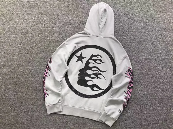 HELLSTAR Grey Circle Logo Pink Sleeves Hoodie - full look