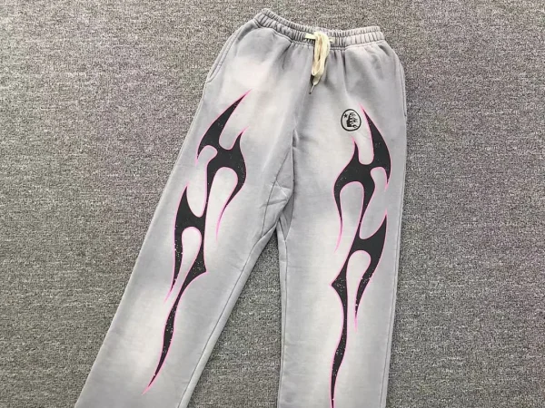 HELLSTAR Grey Pink Purple Flame Pants - close-up detail