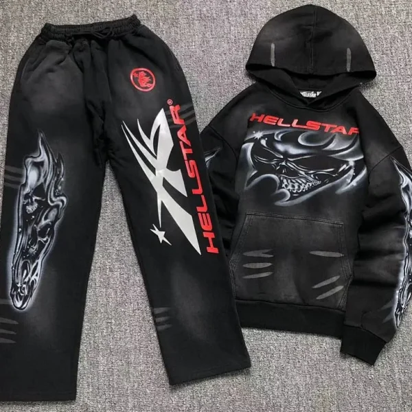 HELLSTAR Black Airbrush Print Hoodie Set - front view