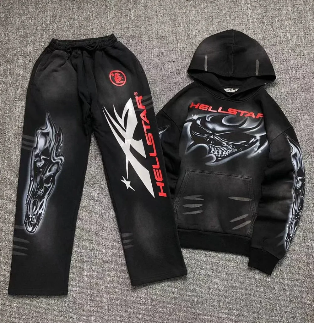 HELLSTAR Black Airbrush Print Hoodie Set - full look