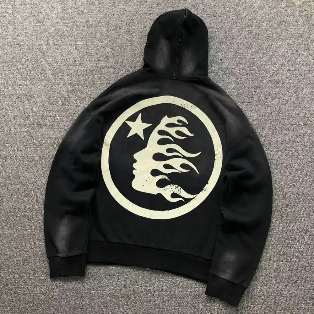 HELLSTAR Black Cream Circle Logo Hoodie - front view