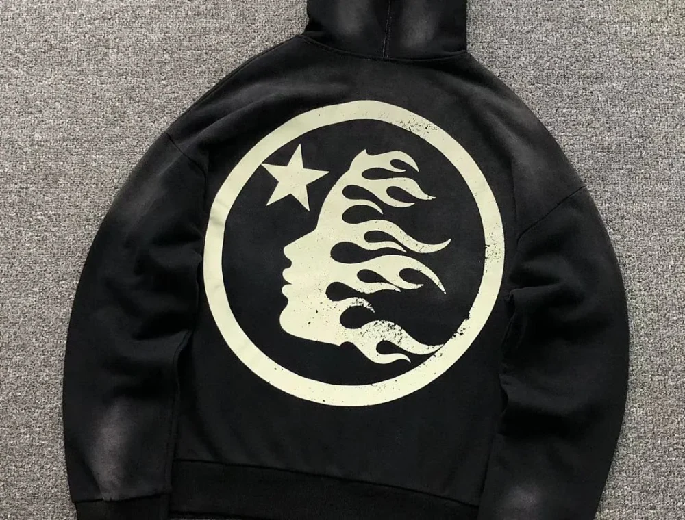 HELLSTAR Black Cream Circle Logo Hoodie - size reference