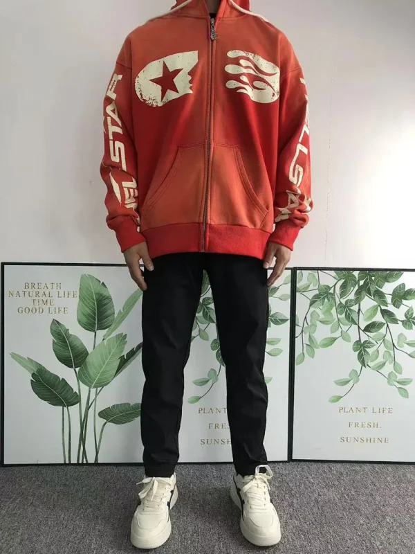 HELLSTAR Red White Logo Zip Hoodie - print detail