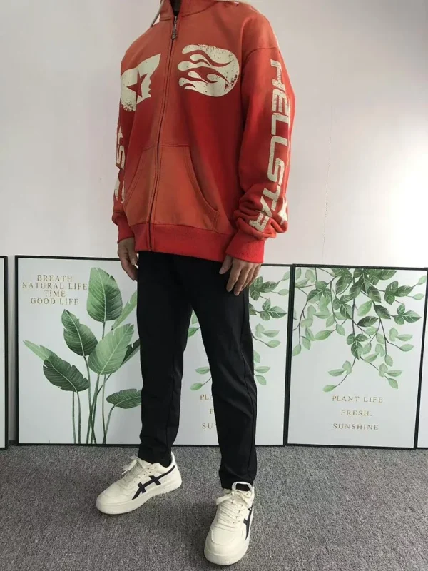 HELLSTAR Red White Logo Zip Hoodie - full look