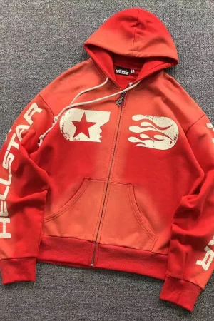HELLSTAR Red White Logo Zip Hoodie