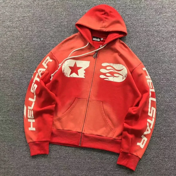 HELLSTAR Red White Logo Zip Hoodie - front view