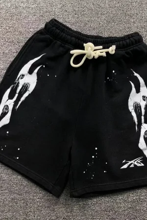 HELLSTAR Black White Flame Shorts