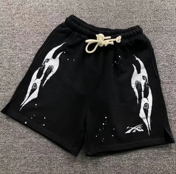 HELLSTAR Black White Flame Shorts - close-up detail