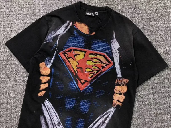 HELLSTAR Black Superman Rip Print Graphic T-Shirt - styled shot