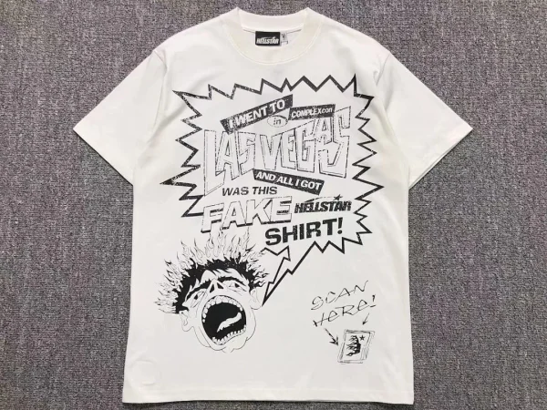 HELLSTAR White Fake Shirt Newspaper T-Shirt - close-up detail