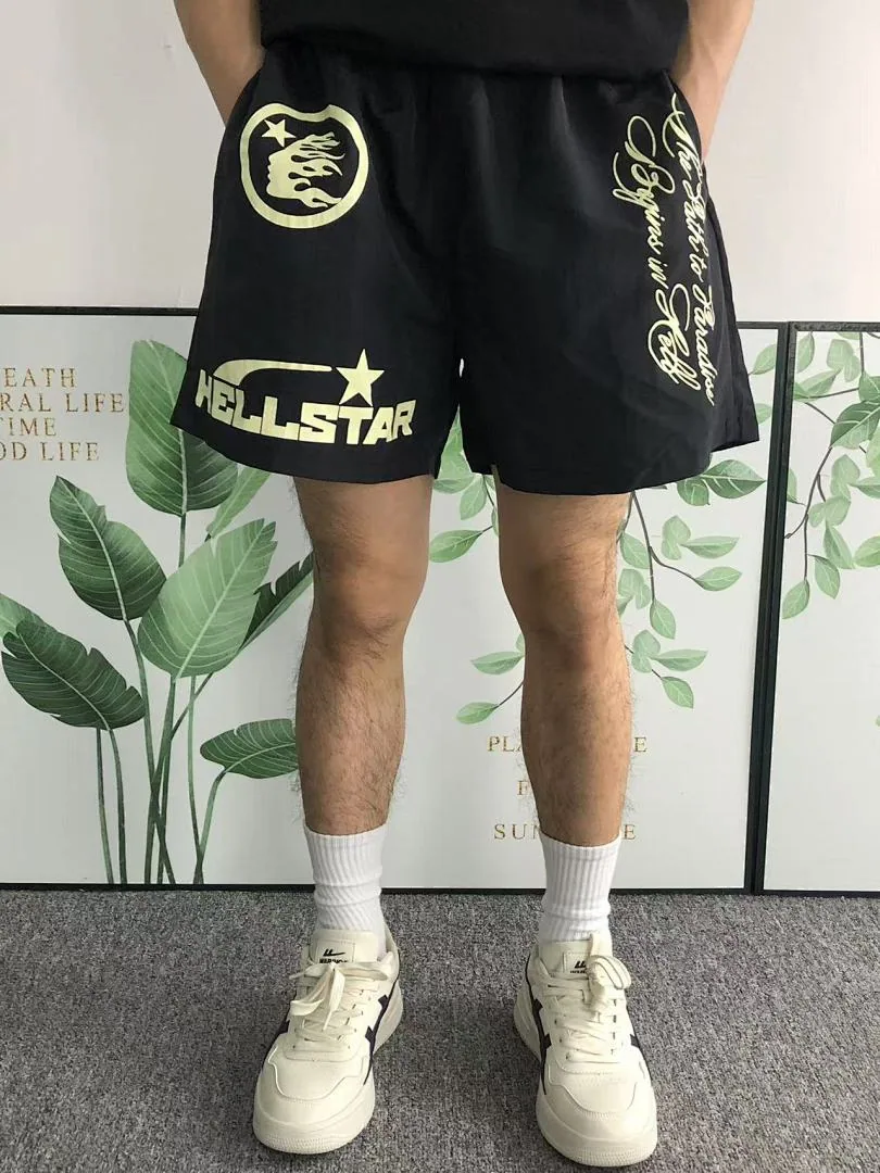 HELLSTAR Black Gold Print Shorts - print detail