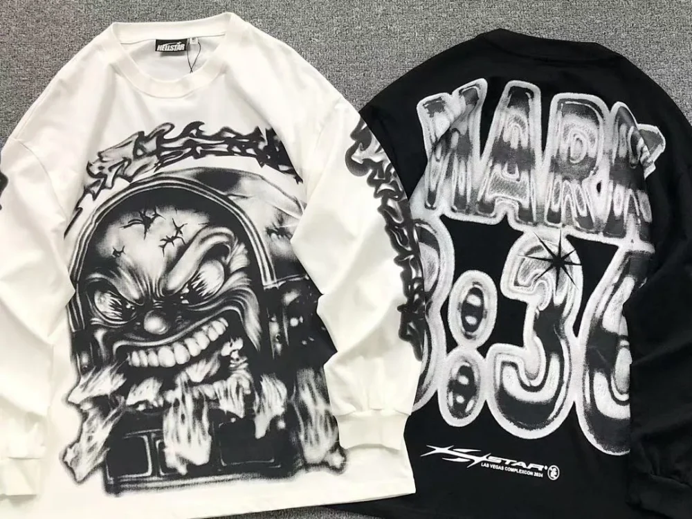 HELLSTAR White Skull Print Long Sleeves Long Sleeve - full look
