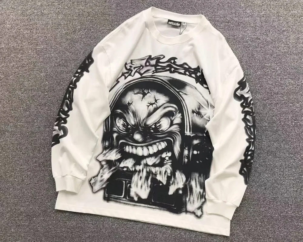 HELLSTAR White Skull Print Long Sleeves Long Sleeve - close-up detail