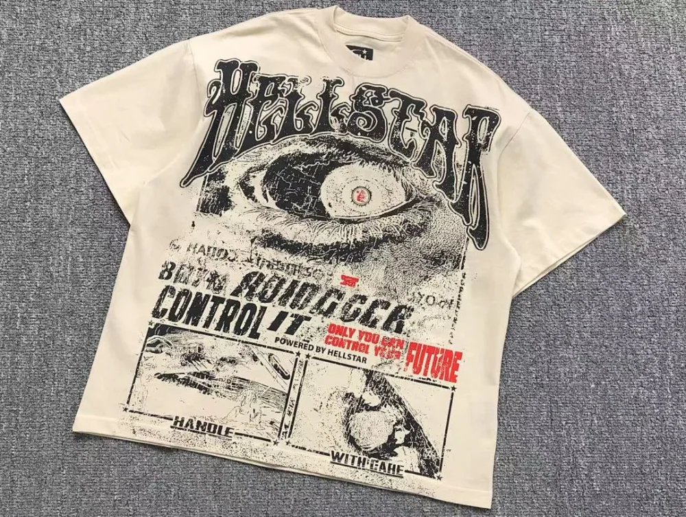 HELLSTAR Cream Brainwashed Control T-Shirt - size reference