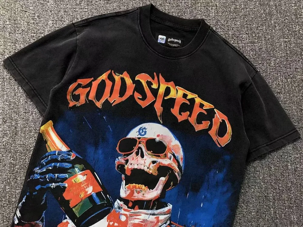 GODSPEED Black Skeleton Race Champion T-Shirt - close-up detail