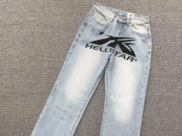 HELLSTAR Light Blue Logo Embroidered Jeans - size reference