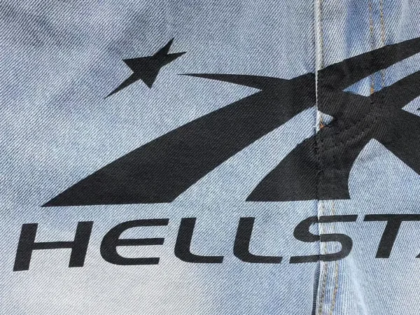 HELLSTAR Light Blue Logo Embroidered Jeans - fabric detail