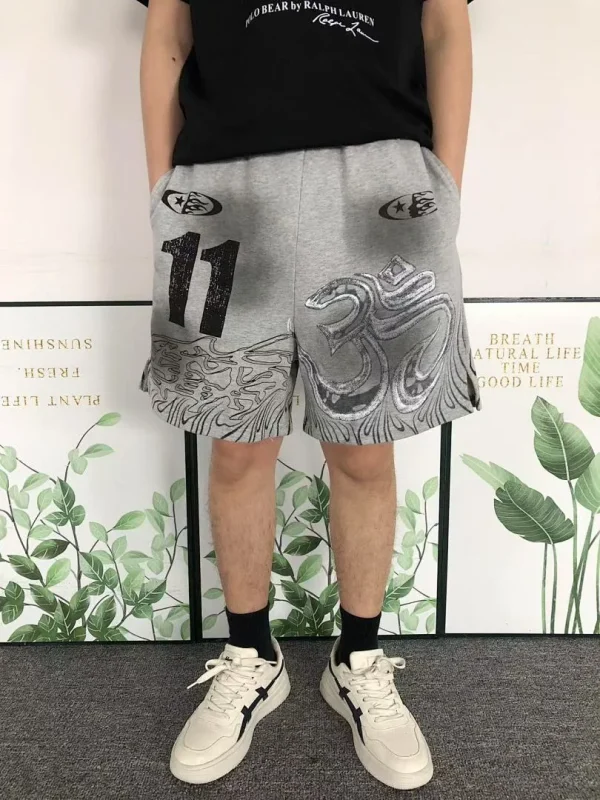 HELLSTAR Grey Black Star Shorts - print detail
