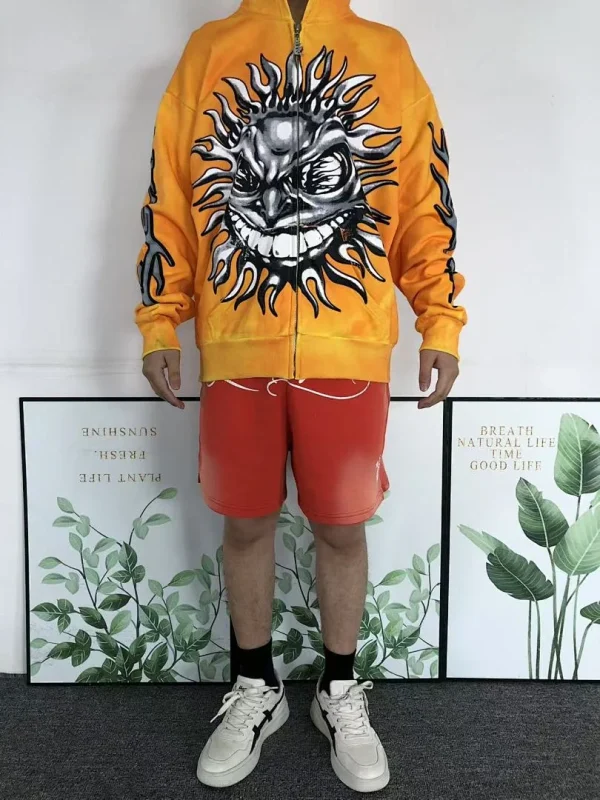 HELLSTAR Orange Blue Sun Monster Hoodie - print detail