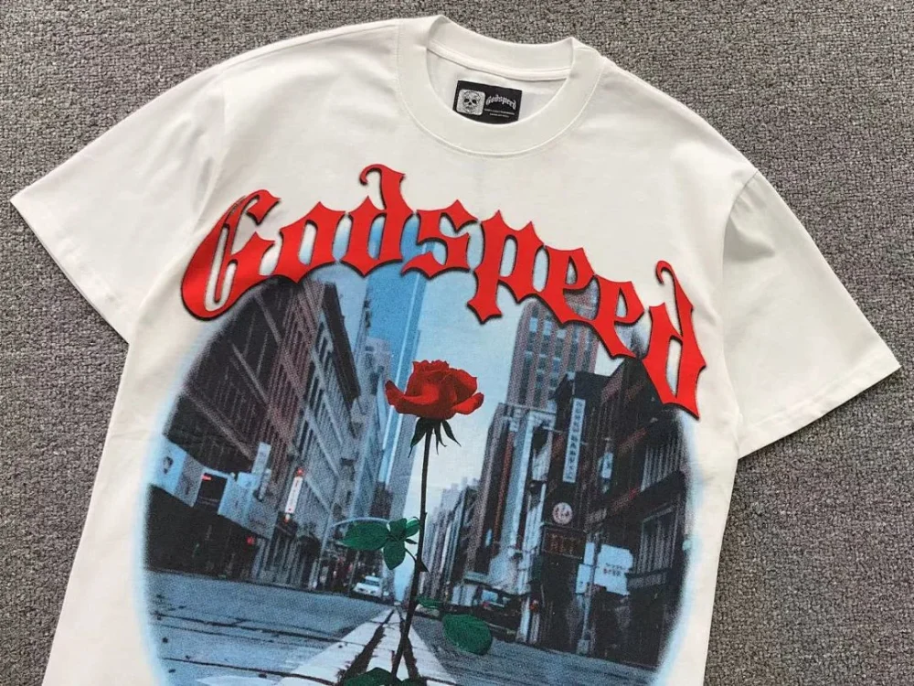 GODSPEED White Rose City Street T-Shirt - size reference