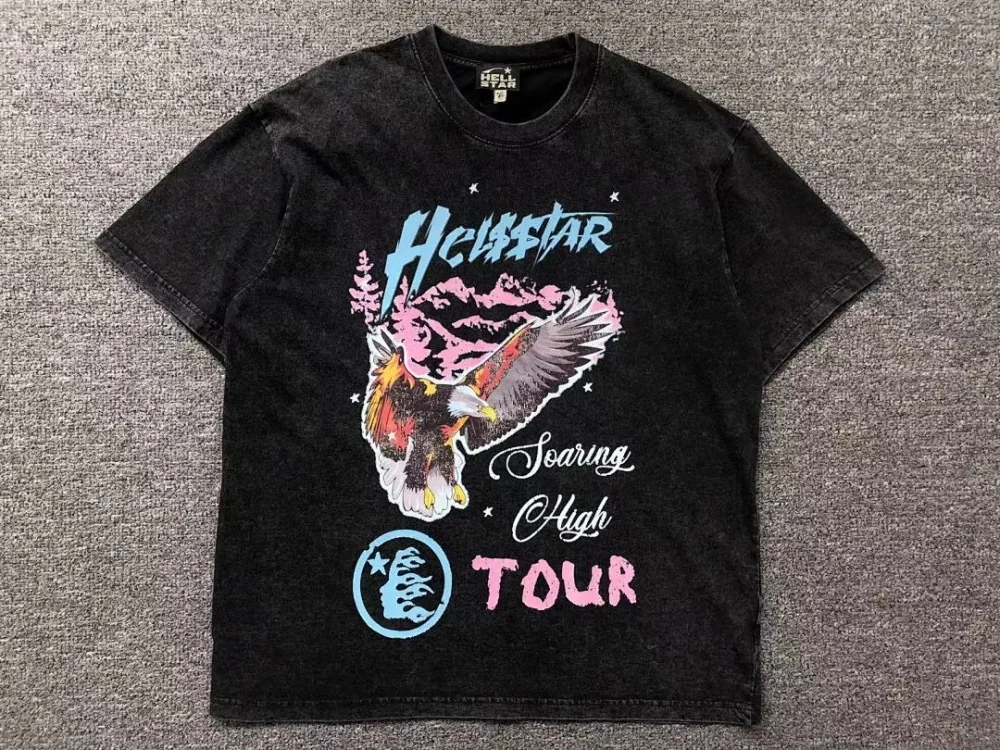 HELLSTAR Black Washed Eagle Tour Print T-Shirt - close-up detail