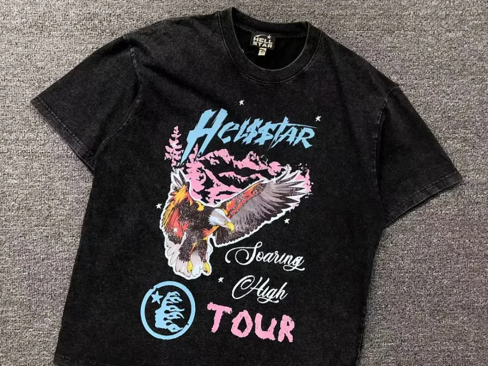 HELLSTAR Black Washed Eagle Tour Print T-Shirt - size reference