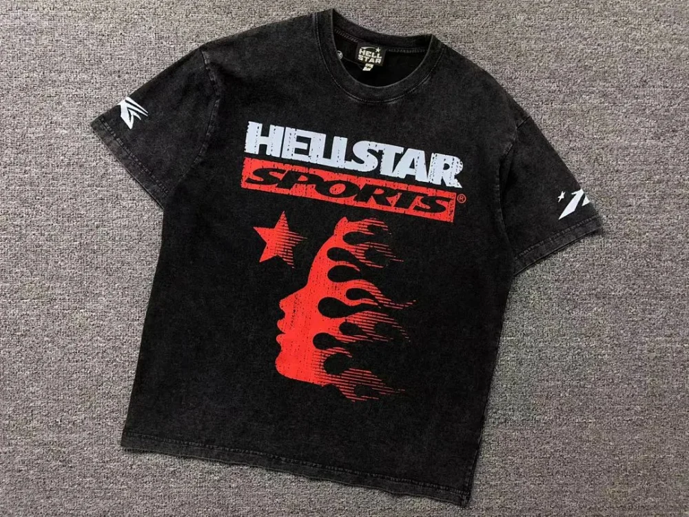 HELLSTAR Black Washed Studios Red Flame T-Shirt - size reference