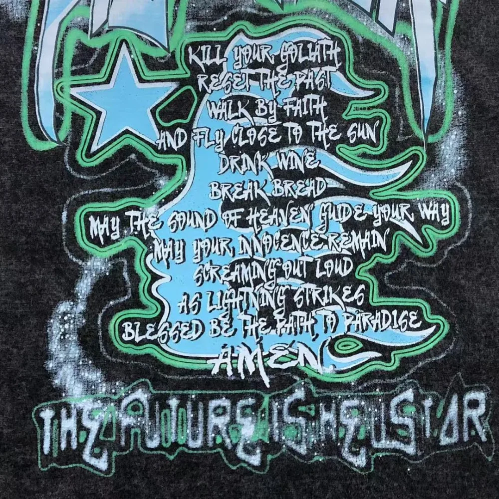 HELLSTAR Black Washed Green Gothic Letters T-Shirt - second colorway
