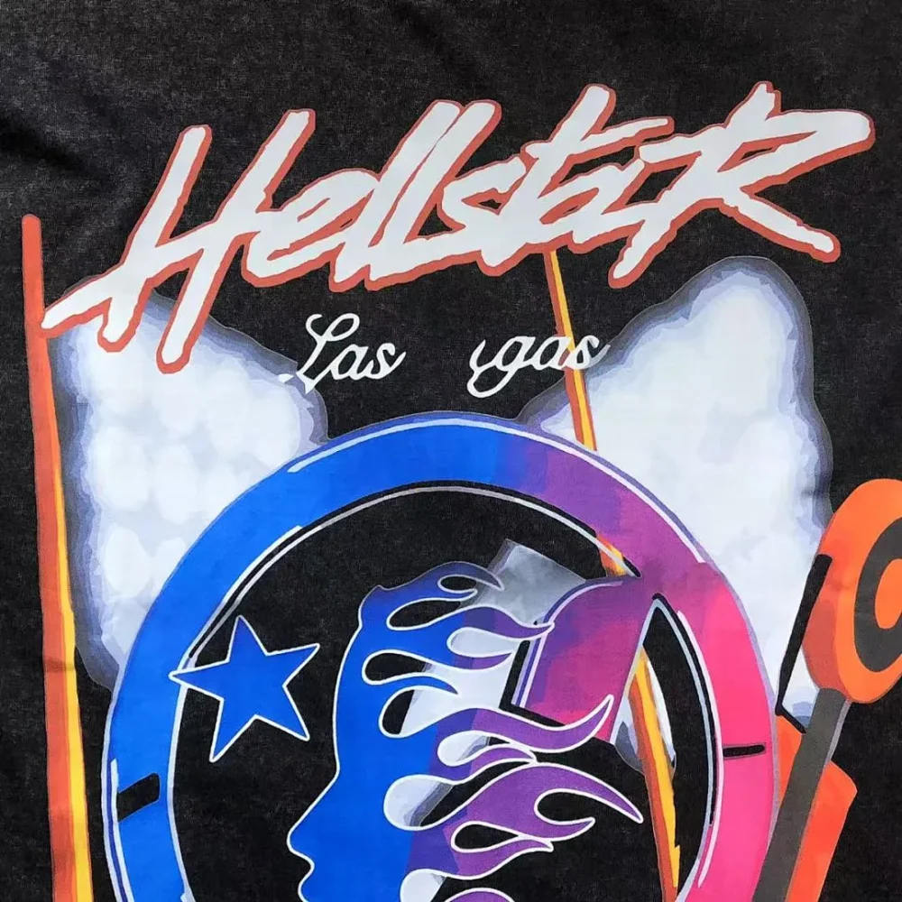 HELLSTAR Black Washed Las Vegas Football T-Shirt - fabric detail