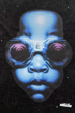 HELLSTAR Black Blue Space Man Portrait T-Shirt