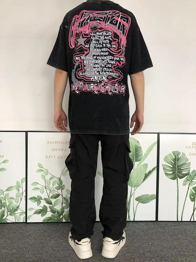 HELLSTAR Black Washed Pink Mask Portrait T-Shirt - full look