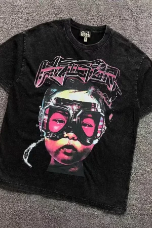 HELLSTAR Black Washed Pink Mask Portrait T-Shirt