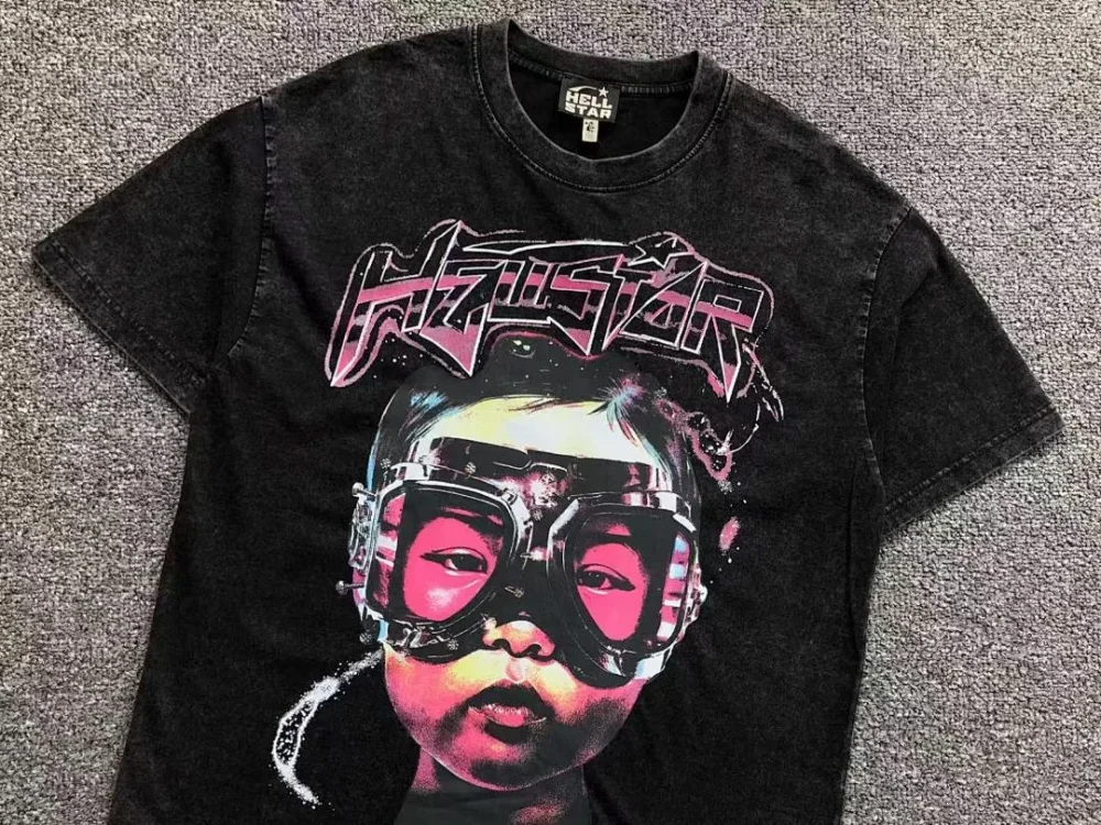 HELLSTAR Black Washed Pink Mask Portrait T-Shirt - size reference