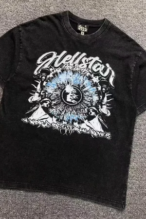 HELLSTAR Black White Sun Burst Face T-Shirt