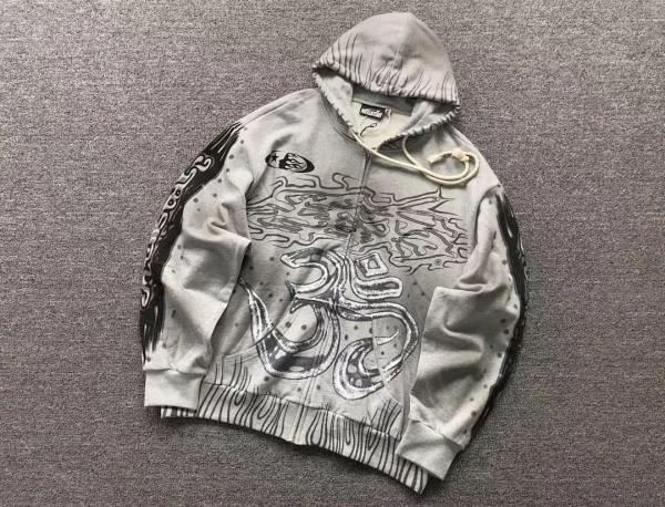 HELLSTAR Grey All-over Graffiti Hoodie - size reference