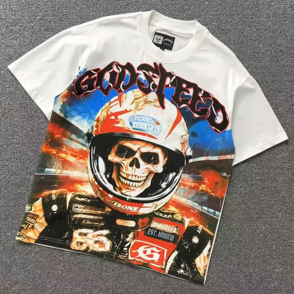 GODSPEED White Racing Helmet Skull T-Shirt - front view