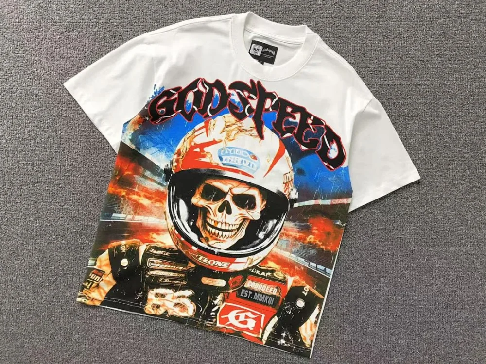 GODSPEED White Racing Helmet Skull T-Shirt - alternate angle