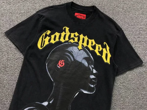 GODSPEED Black Robot Woman Profile T-Shirt - size reference