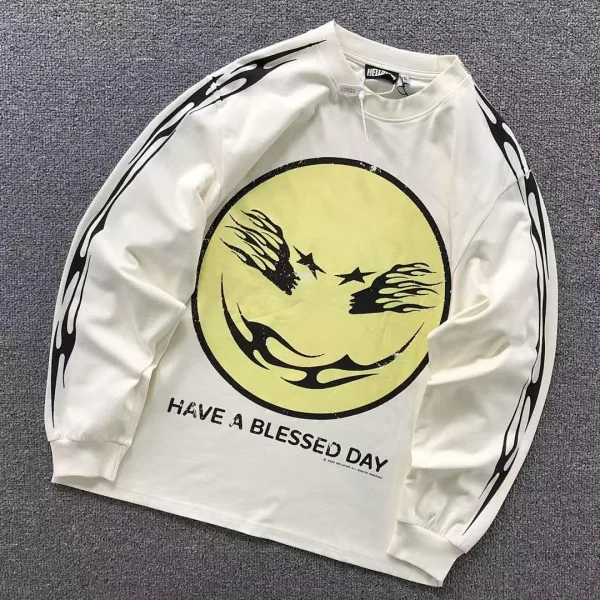 HELLSTAR Cream Yellow Smiley Long Sleeve - front view