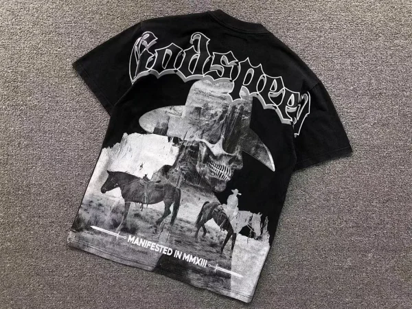 GODSPEED Black Cowboy Cattle Black White T-Shirt - alternate angle