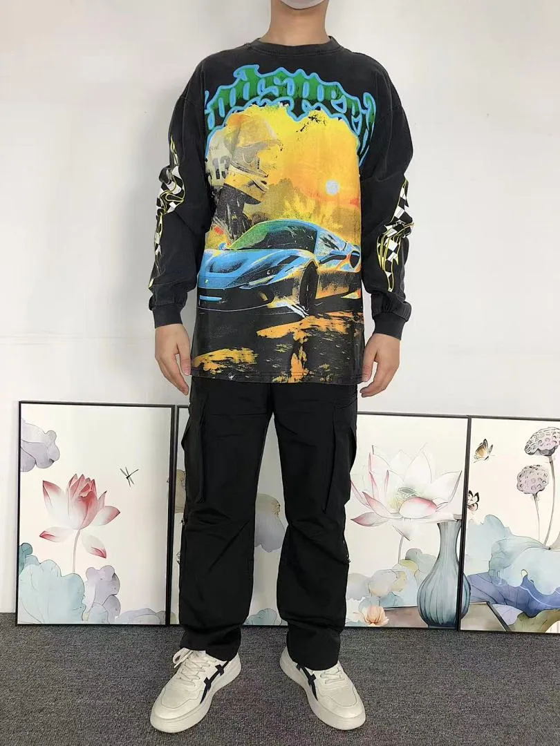 GODSPEED Black Blue Race Car Checkered Long Sleeve - print detail