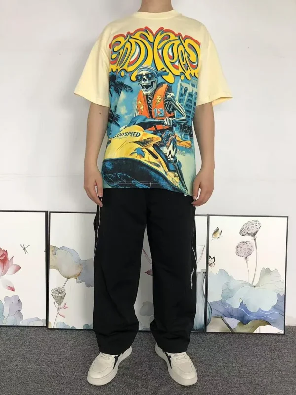 GODSPEED Cream Yellow Race Car Skeleton T-Shirt - print detail